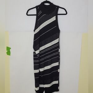 Moth Velda Knit Asymmetrical Black + White Sleeveless Dress High Neck XSP Anthro